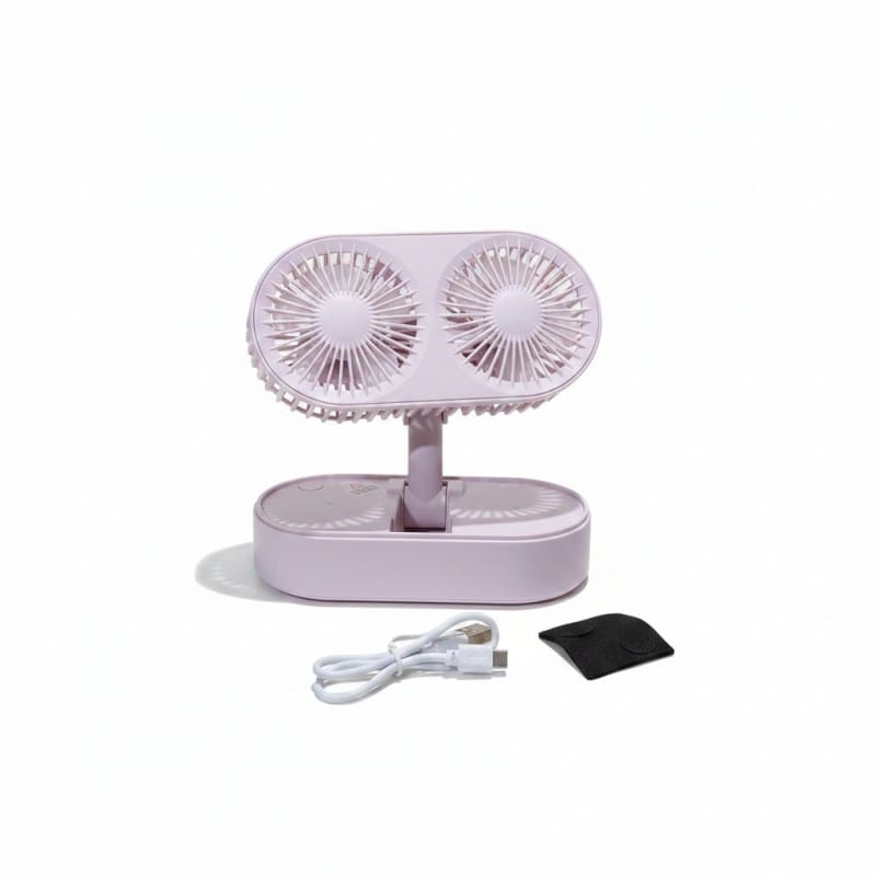 Picture of Double Motor Folding Table Top Fan Portable USB Rechargeable Mini Desk Fan with Three Speed Adjustable Airflow Dual Head Design for Home Office Study Bedroom Use Ultra Quiet Operation Pink Color-Multicolor