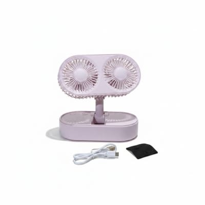 Picture of Double Motor Folding Table Top Fan Portable USB Rechargeable Mini Desk Fan with Three Speed Adjustable Airflow Dual Head Design for Home Office Study Bedroom Use Ultra Quiet Operation Pink Color-Multicolor