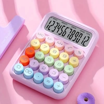 Picture of Cute & Quirky Aesthetic Calculator with 12-Digit Display, Large Buttons & Pastel Color Design for Office & Students-Multicolor