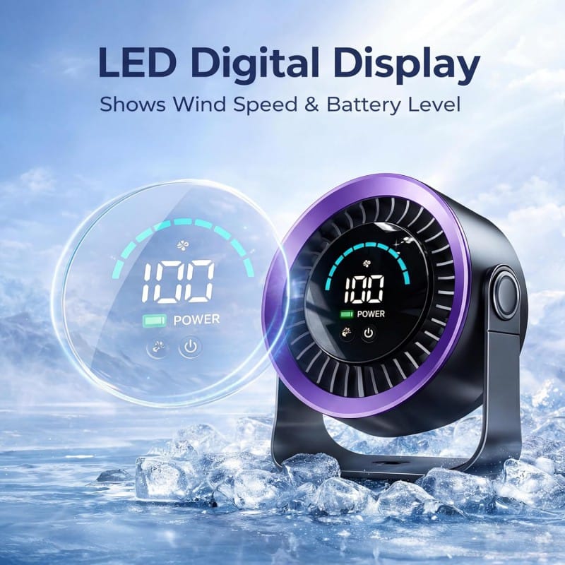 Picture of Desk Fan with LED Digital Display, USB Rechargeable Quiet Desktop Fan, Touch Control Portable Mini Table Fan with 5 Speed Modes, 360°Adjustable Tilt for Bedroom, Office & Home-Multicolor