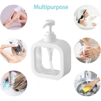 Picture of Refillable Liquid Soap Dispenser, Modern Dish Washing for Kitchen Sink, Clear Plastic Soap Pump Bottles, 300ml - 1 Piece-White