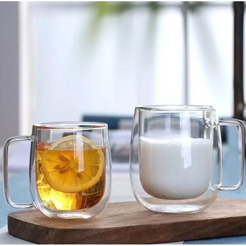 Picture of 1 Borosilicate Glass Coffee Mug Clear Drinkware Glassware Dinking Glasses Espresso Tumbler Iced Coffee Cups Tea Mug Double Wall Glass Cup with Handle 350 ml-Multicolor