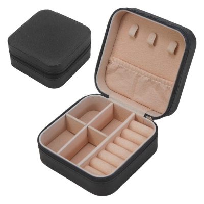 Picture of Travel Jewelry Case With Mirror Necklace Earrings Ring Organizer Display Boxes Pu Leather Zipper Jewelry Storage Box Portable-Multicolor