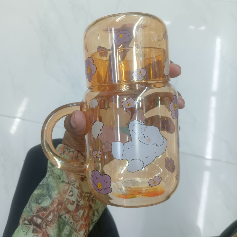 Picture of Lovely Bear Hug Clear Glass Bedside Night Water Carafe Set with Tumbler, Juice Milk Water Pitcher-Clear-26 OZ golden colour-Gold