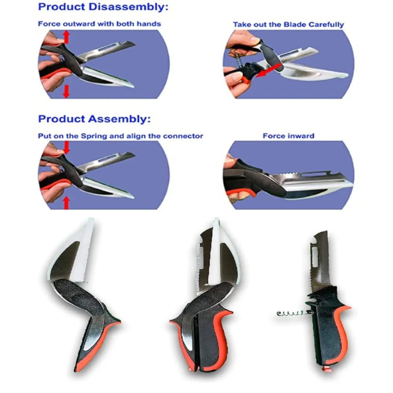 Picture of 5 in 1 Smart scissor   Stainless Steel Multi Functional Kitchen Vegetable Clever Cutter Scissor for Home/Kitchen with Lock System Clever Cutter Chopper Pack of 1-Multicolor