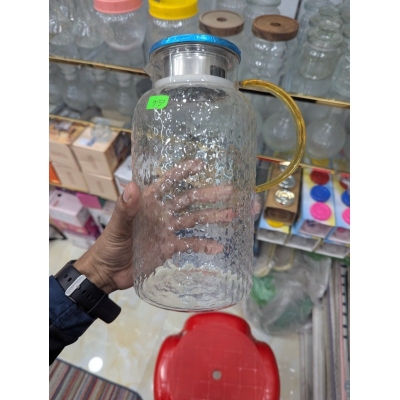 Picture of Premium 1.8L Hammered Borosilicate Glass Pitcher with Stainless Steel Filter Lid, Heat & Cold Resistant Water Jug, Elegant Gold Handle Beverage Carafe for Iced Tea, Juice, and Home Infusions-Multicolor