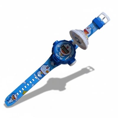Picture of Doraemon cartoon character digital projector watch for kids featuring twenty-four different rotatable projection images high quality silicone strap adjustable wristband perfect birthday gift idea for boys girls and toddlers online shopping.-Blue