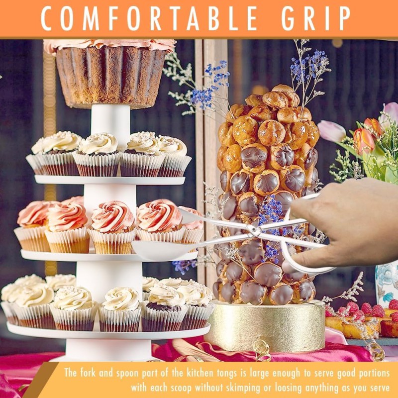 Picture of Stainless Steel , 10 Inch Serving with Comfortable Grip, Anti Rust and Corrosion Dishwasher Safe Fork for Home Kitchen Party Buffet Catering with Food Recipe Ebook-Silver