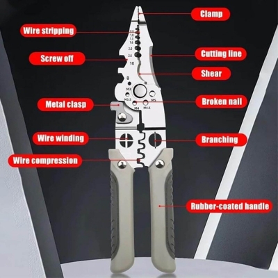 Picture of Multifunctional Wire Stripper Crimper Cable Cutter Pliers, Multipurpose Wire Stripper Crimper Cable Cutter Pliers, Stainless Steel Electrical Wire Strippers and Crimping Tool (1 PCS)-Multicolor
