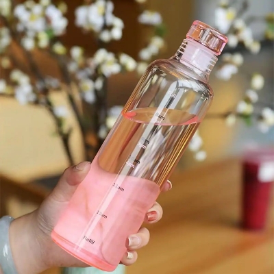 Picture of Durable Glass Bottle with Time Marker – 500ml Transparent Design – Silicone Stopper for Leak Prevention – Perfect for Tea, Juice, Coffee or Milk – Reusable and Eco-Friendly Cup-Multicolor