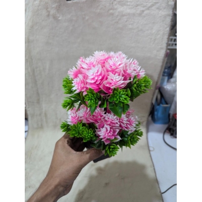 Picture of Premium Two-Headed Pink Artificial Flower Bonsai Plant with Black Pot for Elegant Home and Office Tabletop Decoration-Multicolor