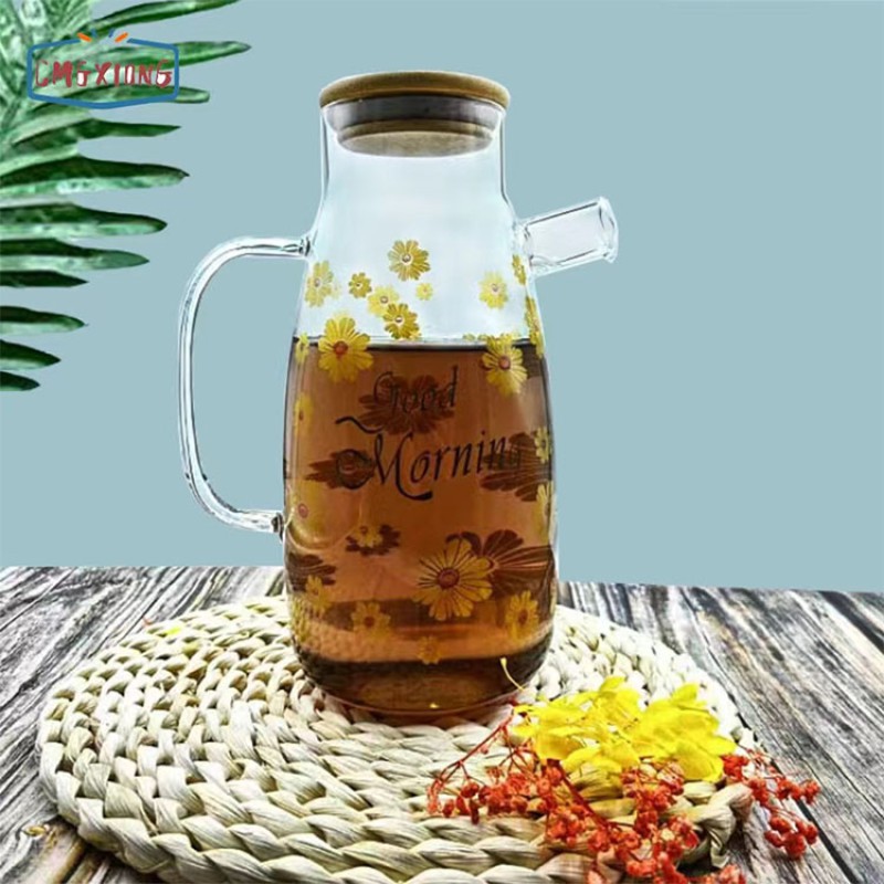 Picture of 1pcs 900 MI printed Olive Oil Dispenser Bottle, Glass Oil Bottle without Drip, Oil Container for Vegetable Olive Oil, High Borosilicate Glass Oil Dispenser-Multicolor