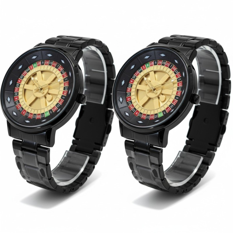 Picture of Premium Men’s Casino Roulette Watch featuring 360 Degree Rotating Dial and Black Stainless Steel Metal Chain Strap Perfect Fashion Accessory for Party Wear Business Casual Events and Unique Stylish Gifting Options for Boys.-Multicolor