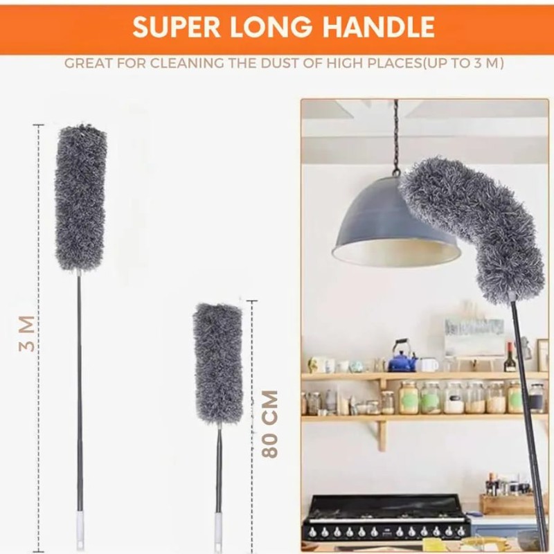 Picture of Heavy Duty Telescopic Microfiber Duster Extendable Up To 3M Long Bendable Head Washable Duster With Stainless Steel Handle For Cleaning Ceilings Cobwebs Fans Walls High Corners Furniture Dust Removal-Multicolor