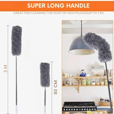 Picture of Heavy Duty Telescopic Microfiber Duster Extendable Up To 3M Long Bendable Head Washable Duster With Stainless Steel Handle For Cleaning Ceilings Cobwebs Fans Walls High Corners Furniture Dust Removal-Multicolor