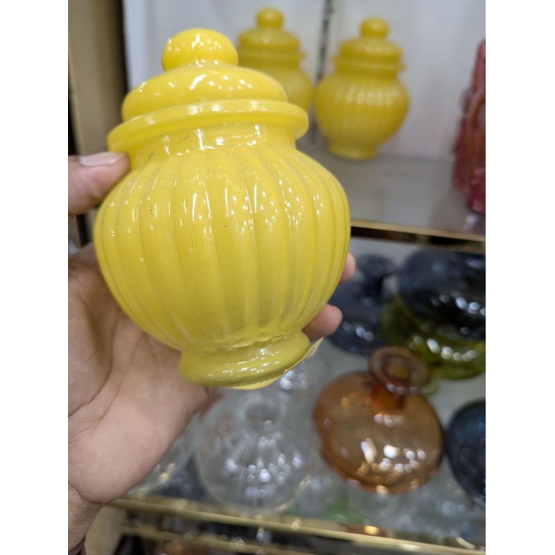 Picture of Premium Quality Set of 3 Yellow Ribbed Glass Jars with Airtight Lids for Modern Kitchen Storage and Home Decor Ideas Perfect for Spices Candy Pickles and Essential Dry Food Items Daily.-Yellow