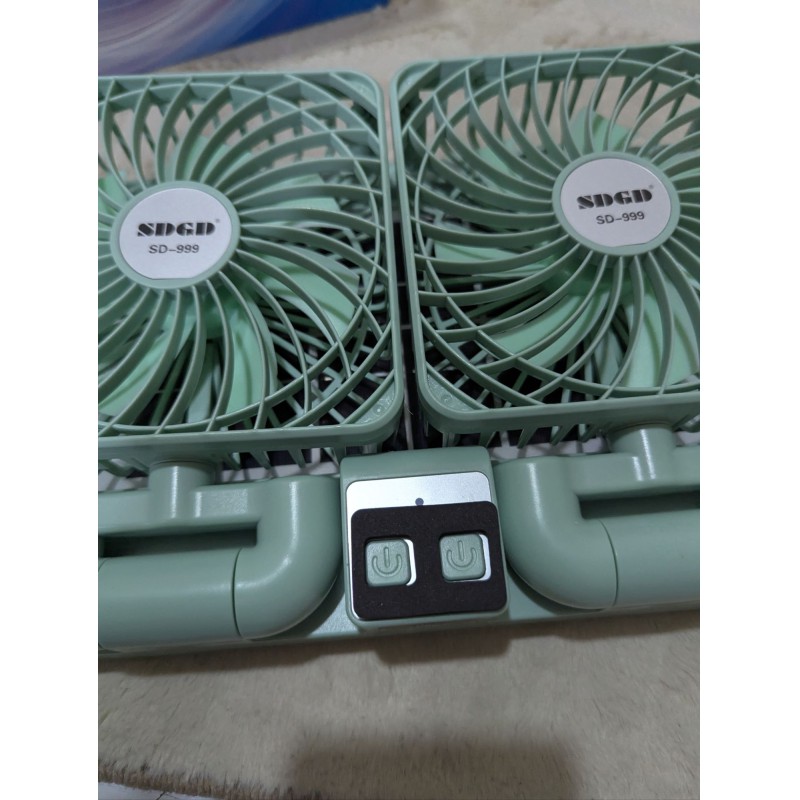 Picture of High-Performance Double Head Solar Charging Fan SDGD SD-999 Rechargeable Battery Powered Portable Cooling Desktop Fan with Attached Solar Panel and USB Charging Support for Home Office Cars Travel Outdoors Emergency Use.-Multicolor