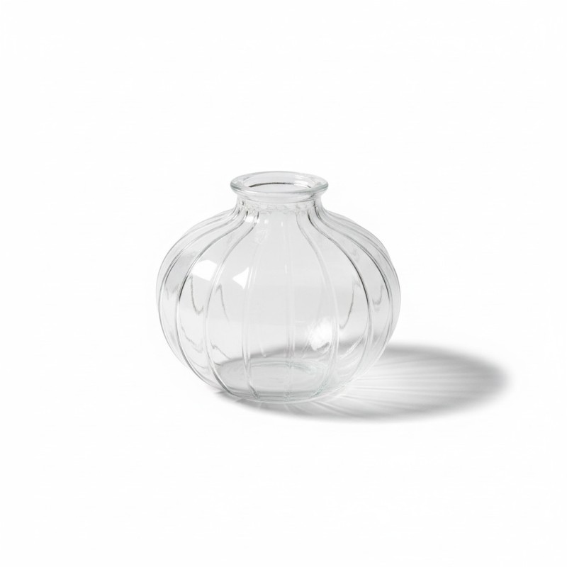 Picture of Elegant Clear Ribbed Glass Balloon Vase for Modern Home Decor Minimalist Round Bud Vase for Single Stems Hand Blown Decorative Glassware Centerpiece for Living Room Dining Table and Luxury Wedding Events.-Multicolor