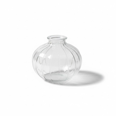 Picture of Elegant Clear Ribbed Glass Balloon Vase for Modern Home Decor Minimalist Round Bud Vase for Single Stems Hand Blown Decorative Glassware Centerpiece for Living Room Dining Table and Luxury Wedding Events.-Multicolor