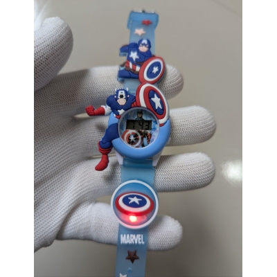 Picture of Marvel Avengers Captain America Digital Watch for Boys with 6 Image Projection, 3D Character Design, Blue Silicone Strap, Musical LED Light Feature, and Interactive Digital Clock Display for Kids Birthday Gift.-Blue