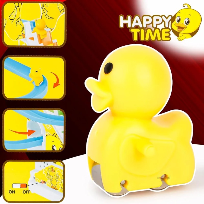 Picture of Duck Slide Toy Set, Funny Automatic Stair-Climbing Ducklings Cartoon Race Track Set Little Lovely Duck Slide Toy Escalator Toy with Lights and Music_3 Duck Included(Duck Track Racer)-Multicolor