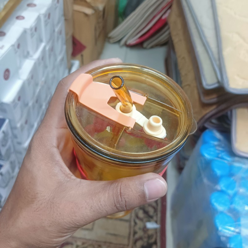 Picture of Glass Reusable Sipper Bottle with Silicone Sleeve Glass Coffee Mug with glass Straw and Leakproof Lid Tumbler for Coffee, Tea, Milk Beverages 450ml Golden-Brown