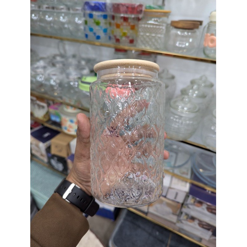 Picture of Premium Airtight Glass Cookie Jar with Natural Bamboo Lid for Kitchen Storage Pantry Organization Large Decorative Clear Glass Canister for Fresh Biscuits Snacks Candy Treats and Durable Food Container for Home.-Multicolor