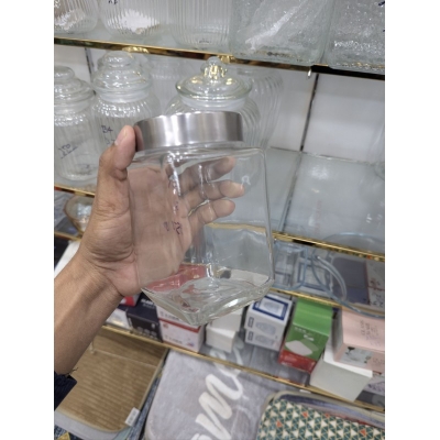 Picture of Large Square Glass Food Storage Jar with Airtight Brushed Stainless Steel Lid for Kitchen Organization, BPA-Free Clear Glass Canister for Storing Pasta, Flour, Sugar, Cereal, and Pantry Dry Goods Efficiently.-Multicolor