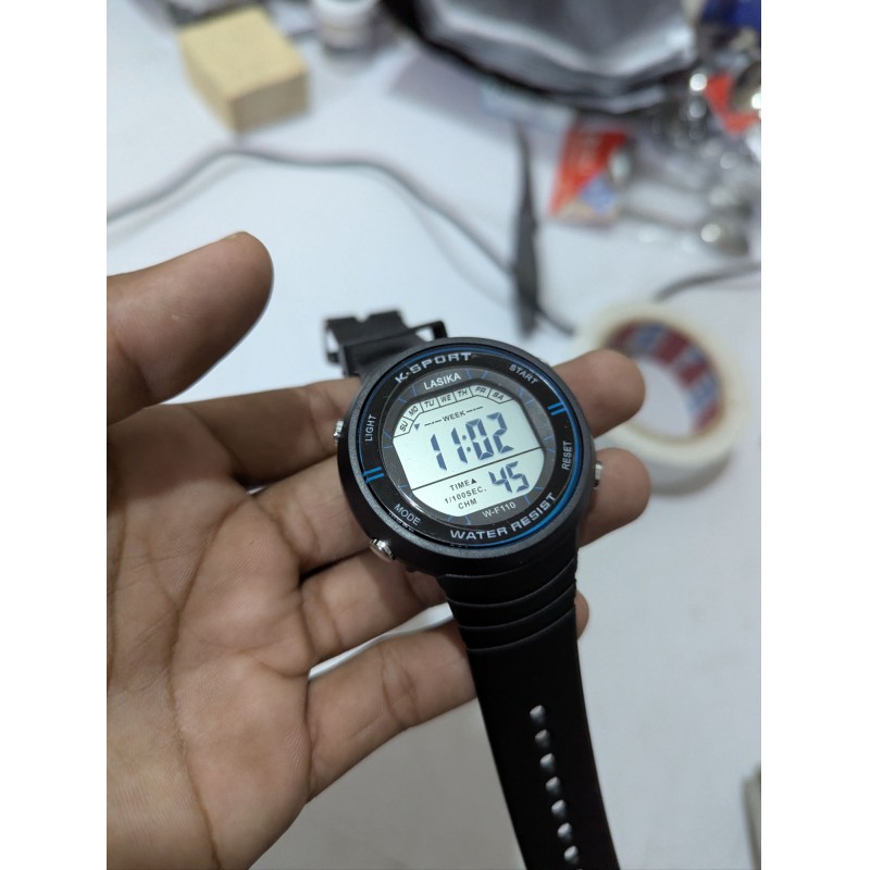 Picture of Waterproof Silicon Digital Sport Watch for Men offers premium durability and style with a high-quality quartz movement, digital display, resin case, and black rubber strap perfect for active outdoor fitness lifestyles.-Black