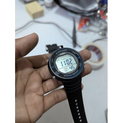 Picture of Waterproof Silicon Digital Sport Watch for Men offers premium durability and style with a high-quality quartz movement, digital display, resin case, and black rubber strap perfect for active outdoor fitness lifestyles.-Black