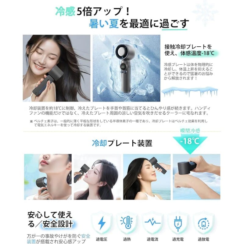 Picture of Model Fan with Cooling Plate, Instant Cooling Sensation] Handy Fan, Portable Fan, SUPTMAX, Powerful Blow, 100 Levels, Stepless Airflow, Cool, Handheld Fan, Tabletop/Neck Fan, 0.5 Seconds Instant-Multicolor