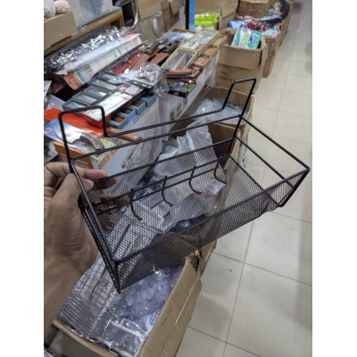 Picture of Black Mesh Bunk Bed Organizer Basket with Hanging Hooks for College Dorm Rooms and Small Spaces-Black