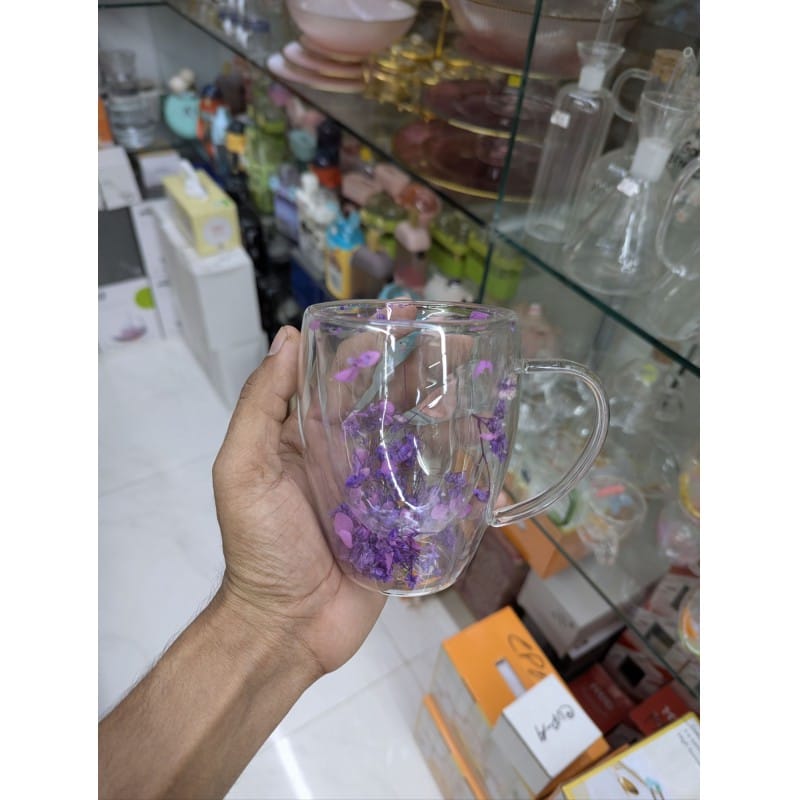 Picture of Dried Flower Double Wall Glass Mug.-Multicolor