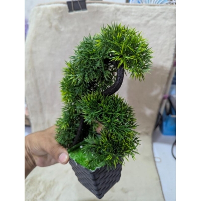 Picture of 10-Inch Green Artificial Bonsai Tree with Unique Elephant Trunk Design in a Stylish Black Plastic Vase-Green