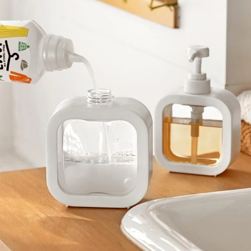 Picture of Refillable Liquid Soap Dispenser, Modern Dish Washing for Kitchen Sink, Clear Plastic Soap Pump Bottles, 500ml - 1 Piece-White
