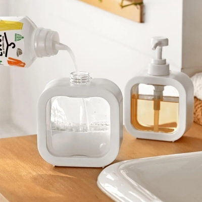Picture of Refillable Liquid Soap Dispenser, Modern Dish Washing for Kitchen Sink, Clear Plastic Soap Pump Bottles, 500ml - 1 Piece-White
