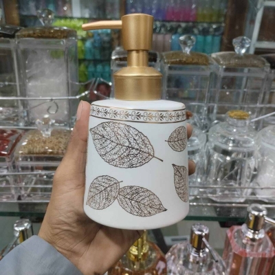 Picture of Golden Leaf Ceramic Liquid Soap Dispenser for Bathroom and Kitchen-Black