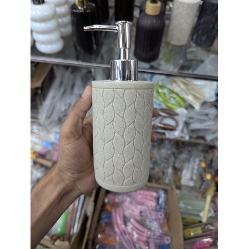 Picture of Premium Polyresin Soap Dispenser with Embossed Woven Leaf Pattern, Refillable Liquid Hand Wash Bottle featuring Rust-Resistant Chrome Pump, Elegant Bathroom Accessory for Home Decor, Kitchen Sink, and Sophisticated Luxury Hotel Style Countertop Organizati-Multicolor