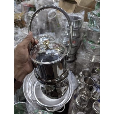Picture of Premium High-Gloss Mirror Finish Stainless Steel Milk Pot Barni Featuring Elegant Floral Engraving and Decorative Brass Knob Lid Ideal for Hygienic Storage of Fresh Milk Ghee Oil and Kitchen Liquid Items.-Multicolor