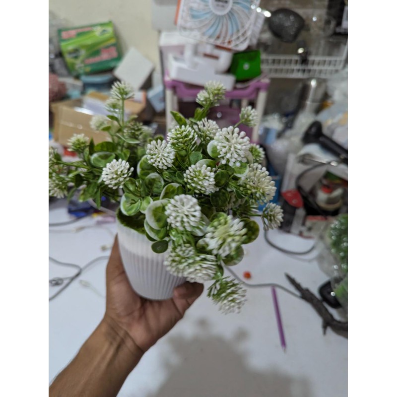 Picture of Realistic Artificial White Clover Potted Plant for Modern Home Office Desktop Decoration and Lifelike Indoor Greenery Display-Multicolor