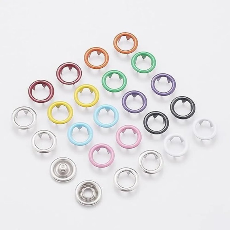 Picture of 200 pcs Thickened Snap Fasteners Kit (100PCS Silver Button + 100PCS Color Ring) Five-Claw Buckle Set with Hand Pressure Pliers Tool-Multicolor