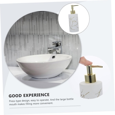 Picture of Glass Soap Dispenser Pump Bottle Press Design Refillable Lotion and Shampoo Container for Bathroom and Kitchen Marble Pattern Hand Soap Dispenser Easy to Fill and Operate 320 ml white-White
