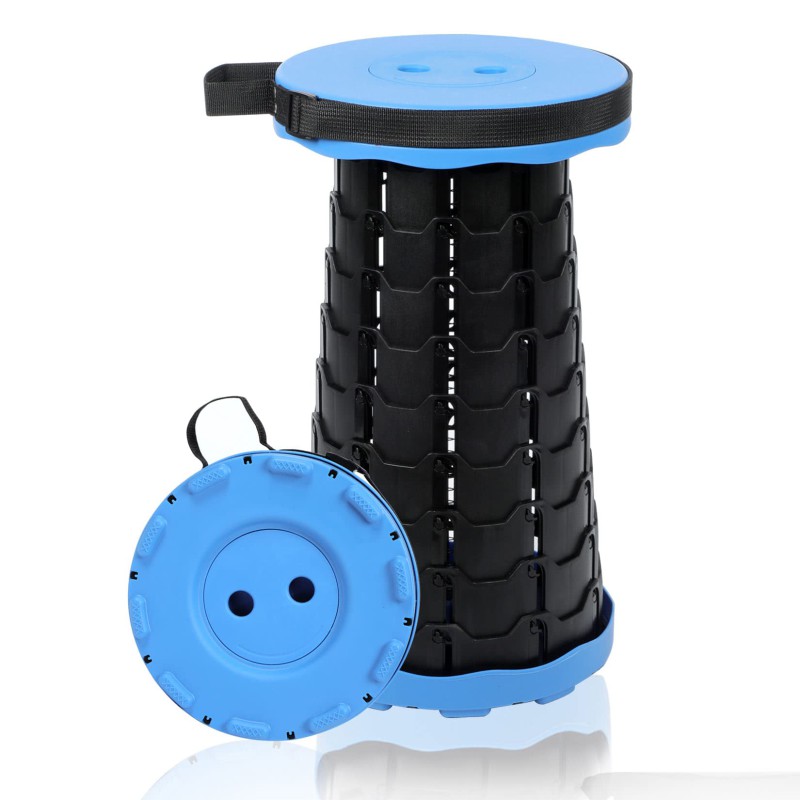 Picture of 1PCS Foldable and Stretchable Plastic Stool – Adjustable Height Round Stool with 330LB Capacity, Lightweight Portable Chair for Home, Camping, Fishing, Outdoor Travel, Compact and Durable (Black)-Blue