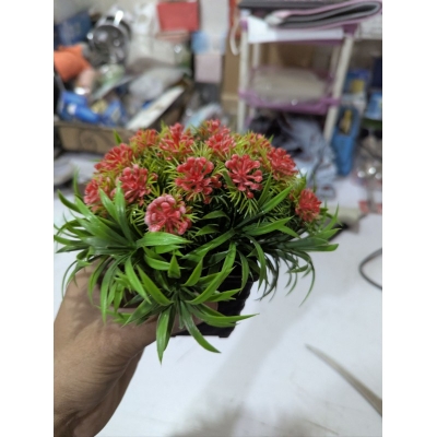 Picture of Premium Wild Artificial Flower Plant with Pot for Home Office Decor Featuring Realistic Red Petals and Vibrant Green Leaves Perfect for Tabletop Desk Balcony Living Room and Indoor Decoration Gift Item.-Multicolor