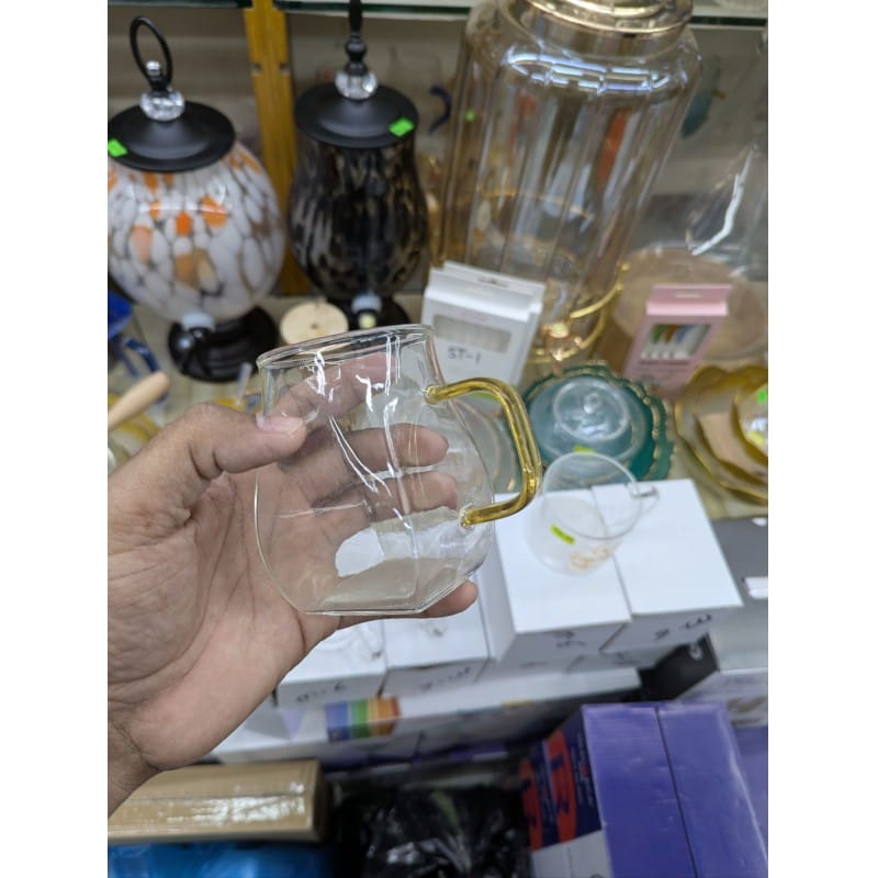 Picture of Premium High Borosilicate Heat Resistant Glass Coffee Mug with Golden Handle 350ml Clear Tea Cup for Hot Cold Drinks Microwave Safe Elegant Minimalist Glassware for Home Office Kitchen Decor Gift Set.-Multicolor