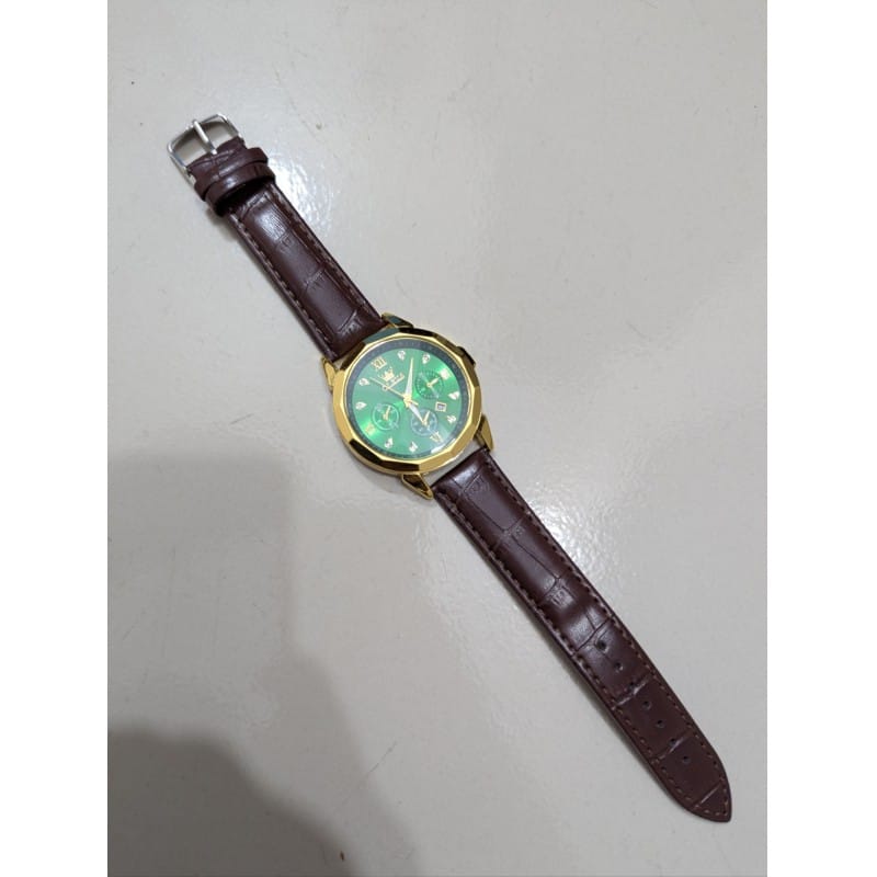 Picture of New Men’s Business Watch Gold Case Black Face Design Brown Leather Strap Quartz Analog Movement Water Resistant Construction Three Decorative Dials Calendar Display Premium Quality Men’s Fashion Accessory for Unique Style Daily.-Multicolor