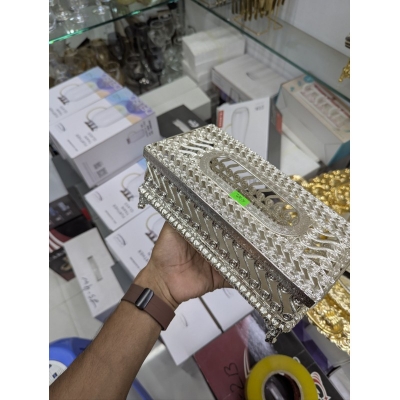 Picture of Ornate Silver Plated Filigree Metal Tissue Box Holder Luxury European Vintage Style Rectangular Napkin Case for Elegant Home Decor Living Room Bathroom Office Vanity Countertop Decorative Accessories for Gifting Purpose.-Silver