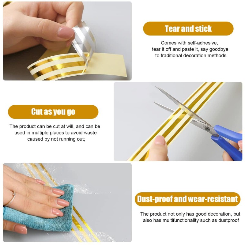 Picture of 5M Golden Tile Gap Tape, Home Tile Sticker Waterproof Tape PVC Self Adhesive Tape Ceramic Tile Gap Tape for Detailing Wall, Floor Tile Gap, Cabinetry (2.5CM*5M)-Gold