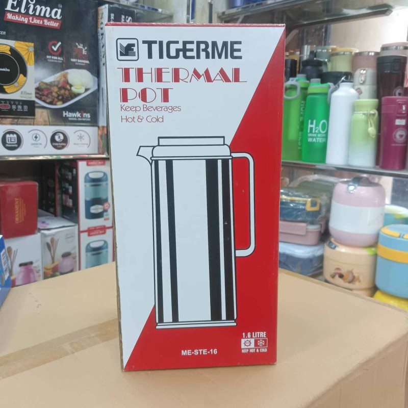 Picture of Tigrme 1.6L Flask - Double Wall Insulation, Glass Refill for Purer Taste, Leak-Proof, Portable, Eco-Friendly, Stylish Design, Keeps Drinks Hot or Cold for 12–24 Hours, Durable Plastic Handle-Multicolor