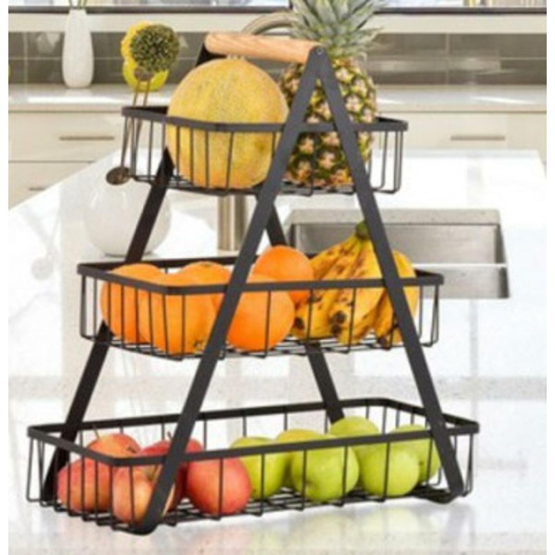 Picture of 3-Layer Countertop Fruit Basket Storage, Vegetable Rack Bread Display Stand for Kitchen, Black-Black